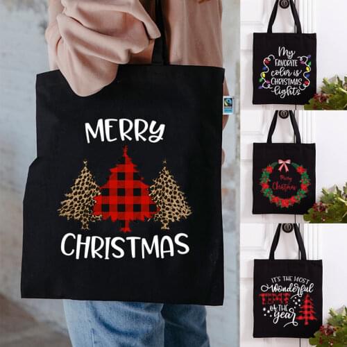 Merry Christmas Tree Print Women Shopper Shopping Bag Canvas Shoulder Bags Female Handbags Eco Reusable Foldable Tote Best Gifts