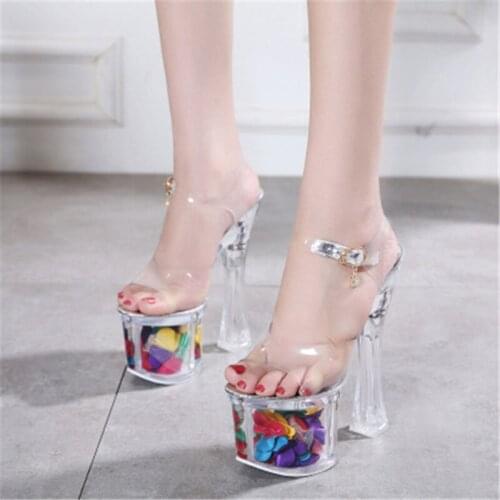 18 cm square heel summer nightclub sex shoes waterproof platform Roman fish mouth lady super high heel drag