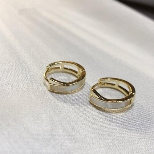 ALLNEWME French Vintage White Enamel Hoop Earrings for Women Gold Color Copper Cross Circle Statement Earring Minimalist Jewelry