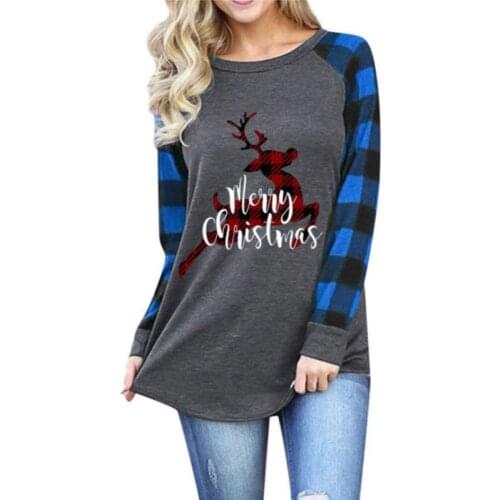 Women Casual Sweatshirt Xmas Tree Party Print Pullover Long Sleeves Crew Neck Loose Leisure Top Merry Christmas