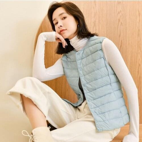 Women 2020 Winter Plus Size Down Vest Jackets Female Ultra Light Thin Duck Down Waistcoat Ladies Single Breasted Warm Vest P153