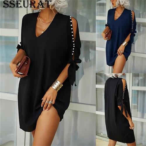 SSEURAT Women Summer Sexy V- neck Dress 2021Casual Solid Loose Party Ldies Ffashion Dress Vestidos Summer