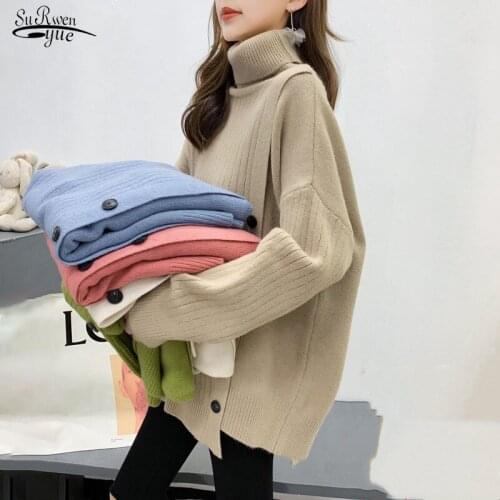 Winter 2020 Solid Turtleneck Pullover Jumper Knitted Sweater Women Casual Plus Size Loose Women Sweater Ladies Clothing 11854