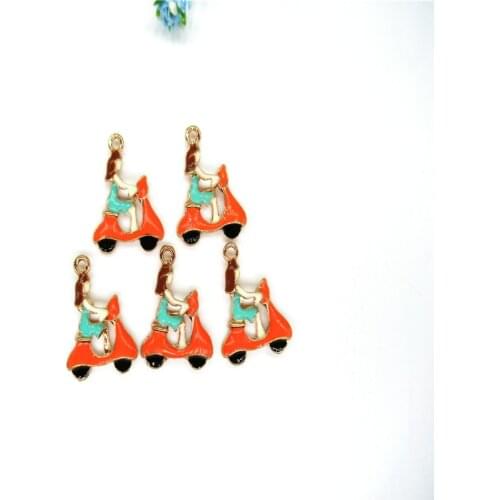 10pcs Cute cycling girl exquisite Enamel Pendant Charm For Jewelry Making Accessories DIY Earrings Bracelet Keychain fitting
