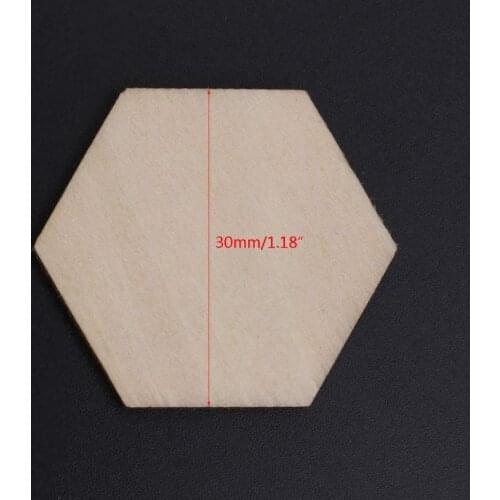 100pcs Hexagon Laser Cut Unfinished Wooden Discs Embellishments Arts Crafts DIY Birthday Wedding Display Decor 30mm LX0C