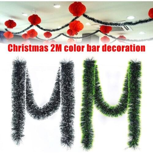 2M Christmas Garland Color Bar Wall Door Decor Xmas Tree Ornaments Tinsel Strips with Bowknot Home Party Supplies Best P