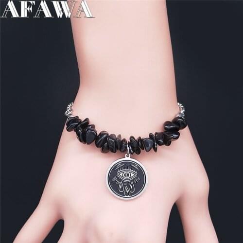 2021 Gothic Obsidian Stainless Steel Bracelets Women Silver Color Eyes and Tears Bracelet Charm Jewelry pulseras mujer B1873S02