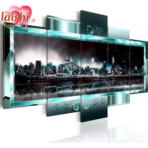 5pcs Diamond Mosaic City architecture night view Diamond Painting Full Round Diamond Embroidery Cross Stitch Home Decor Art