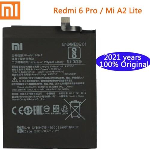 2021 years New Original Real 4000mAh BN47 Battery with glue sticker For Xiaomi Redmi 6 Pro 6Pro / For Xiaomi Mi A2 Lite Battery