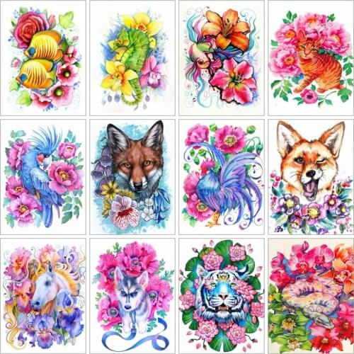 Huacan Diamond Painting Full Animals Flower Home Decor Diamond Mosaic Dog Wolf Peony Floral Embroidery Room Decor