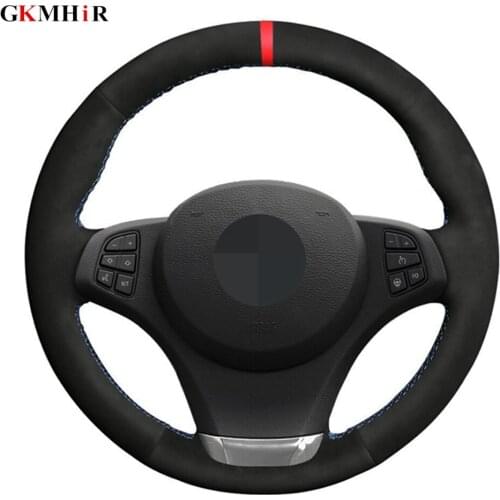 Black Black Suede Red Marker Car Steering Wheel Cover For BMW E83 X3 2003 2004 2005 2006 2007 2008 2009 2010 E53 X5 2004-2006
