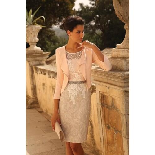 Elegant 2020 Lace Mothers Dresses With Jacket Beaded Wedding Guest Knee Length Mother Of the Bride Dresses