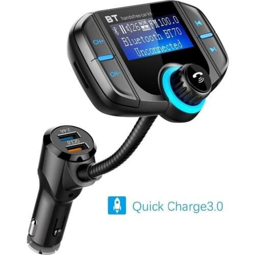 Bluetooth FM Transmitter for Car Radio Adapter with AUX Input/Output,1.7 Inch Display,Quick Charge and Smart 2.4A Dual USB Ports