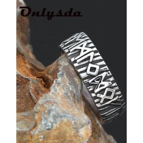 Gothic Style Stainless steel Odin Norse Viking Amulet Rune MEN Ring Fashion Words Retro Jewelry Party Gift Dropshipping OSR821