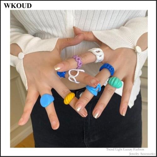 HANGZHI 2020 New Sweet girls Individuality Hand-painted Colorfast Solid Color Geometric Irregular Open Rings for Women Jewelry