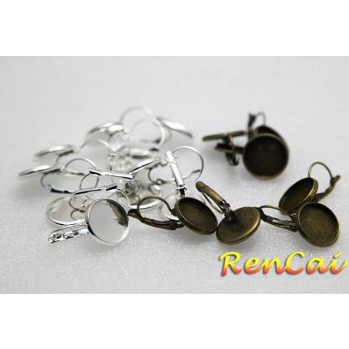 10mm Round Earring Hooks Cabochon Cameo Tray Settings French Lever Bezel Blank Earrings Backs Base For DIY Jewelry Finding