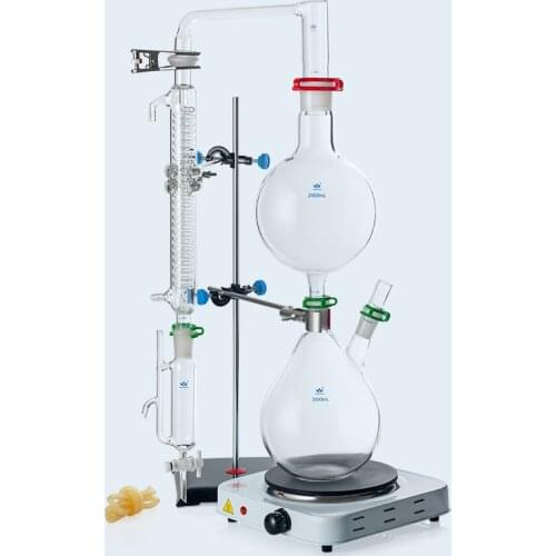 Lab Essential Oil Steam Distillation Apparatus Glassware Kits Water Distiller Purifier W/Hot Stove Graham Condenser 2000ml