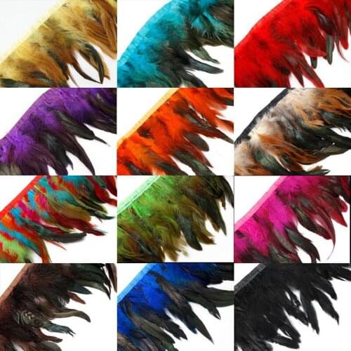 1M Rooster Feathers Ribbon Natural Feather Trim Fringe 15-20cm Dyed Plumas Plume Decoration For Wedding Party Clothing Dress