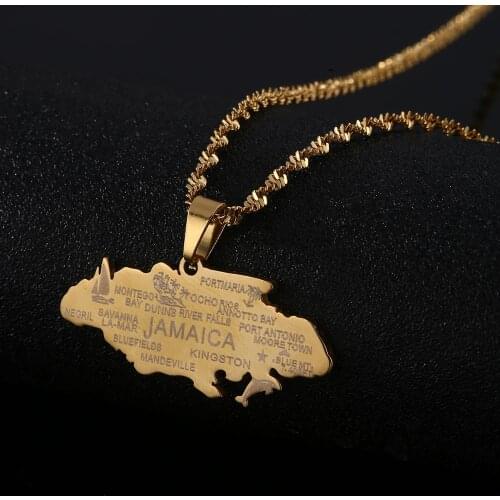 Stainless Steel Fashion Jamaica Map Pendant Necklaces Gold Color Jamaican Map Jewelry