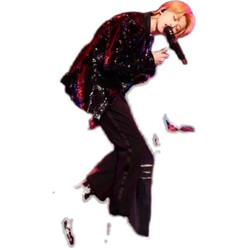 Mens clothing black sequined suit coat trainees same costume mens group EXO stage dancing host dress balzers masculino