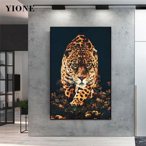 Jungle Leopard Wall Poster Ferocious Wild Animal Art Picture Prints Black Modern Canvas Painting for Living Room Home Decoration