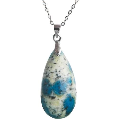Natural K2 Jas per Granite Azurite Gems Stone Crystal Water Drop Bead Necklace Pendant 33*17*9mm