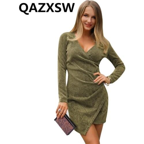 2019 New Spring Dress V-neck Long Sleeve Stretch Fashion Temperament Sexy Solid Large Size Professional Women Dresses ZW020