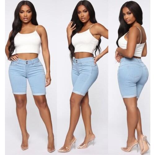 2021 new womens denim shorts TOP high elastic casual denim shorts are thin and comfortable home shorts