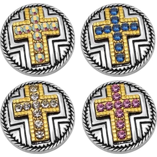New KZ3168 Beauty Rhinestone Golden cross 20MM snap buttons fit 18mm snap jewelry wholesale