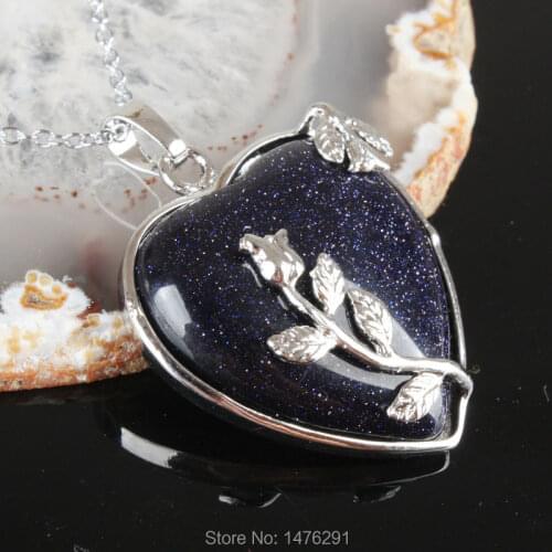 New Blue Goldsand Heart Shaped Inlaid Flower Jewelry Pendants 1PCS Gift for Women