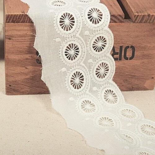 Wholesale lot 5 yards Clothing embroidered white eyelet cotton lace trim fabric doll DIY 6.5cm width