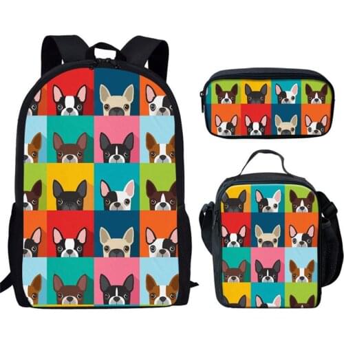 Orthopedic School Bags Cute Boston Terrier Print Cartoon School Book Bags Children Schoolbags 3pcs/set Girl Backpack