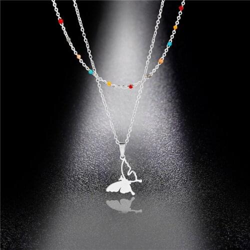Ins Simple Butterfly Necklace&Pendant for Women Stainless Steel Double Oil Drop Chain Butterfly Jewelry Best Gift