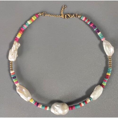 2020 Fashion Accessories Freshwater Baroque Pearl Necklace Handmade Exquisite Women Short Naszyjnik Colourful Beads Choker Gifts