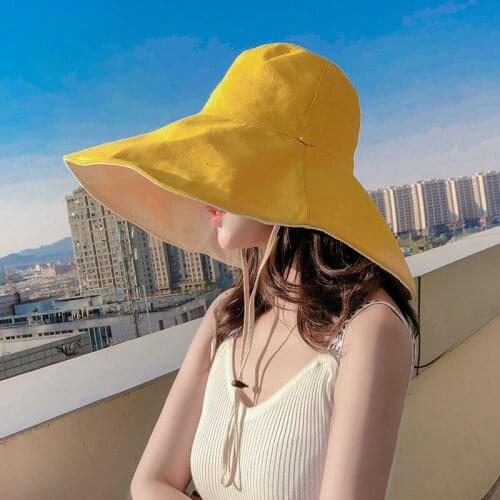 2021 Summer Big Brim Double Sided Bucket Hat Outdoor Solid Color Fisherman Hats For Women Kpop Casual Sun Protection Panama Hats