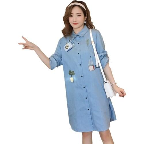 Maternity Dress For Pregnant Women Dresses Fashion Embroidery Denim Dresses Womens Dress Pregnancy Clothing Maternity Clothes