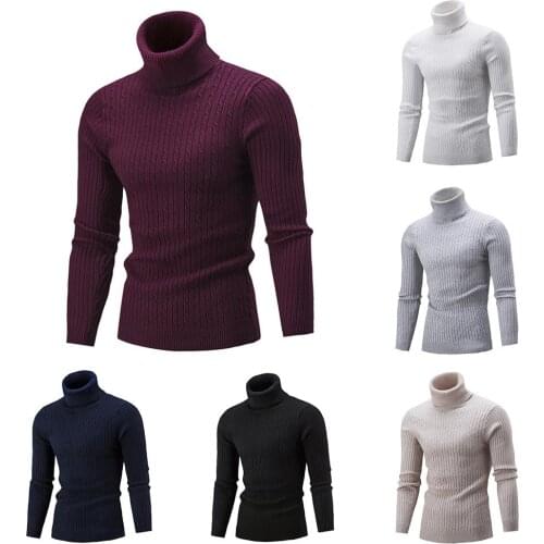 Casual Winter Sweaters for Men Solid Color Turtle Neck Ribbed Twist Sweater Pullovers Turtleneck Male Sweaters Mens Clothing