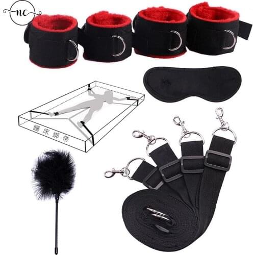 Role Play Sex Blindfold Toys of Silk Satin Tie Eye Mask for Women Men Bdsm Handcuffs Wrist Bondage Adult Games Party Nightlife