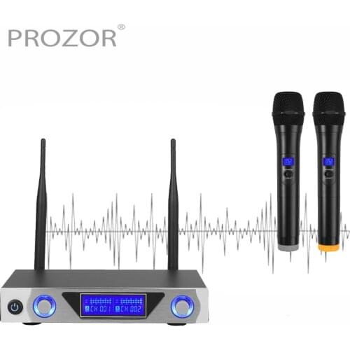 PROZOR UHF Dual Channel Wireless Microphone System with LCD Display Handheld Karaoke Microphones Set For Karaoke System