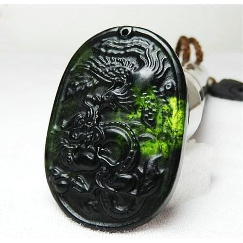 Drop Shipping Beautiful Genuine Handmade jewelry Dark Carved Dragon Phoenix Jade Pendant Necklace Carving Pendant Jade Jewelry