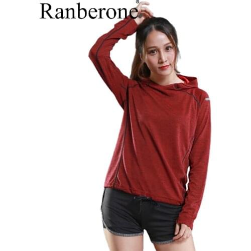 Ranberone New Womens Long-Sleeved T-shirt Sweater Thin Breathable Fitness Sportswear Solid Color Hooded Size S-2XL Gym Clothing