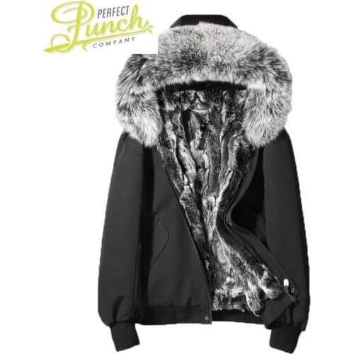 Rex Natural Real Coat Rabbit Liner Parka Winter Jacket Men Fox and Raccoon Fur Collar Warm Parkas Winterjas Heren MY1741