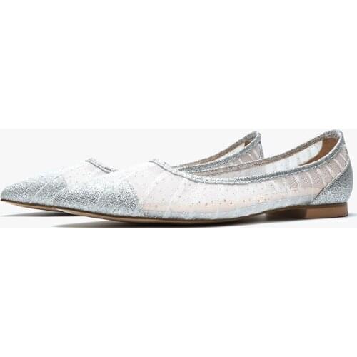 2020 New Women Sandals Soft Stitching Ladies Sandals Mesh Slip On Flat Toe Comfy Soft Retro Wedge Low Heels Shoes Silver