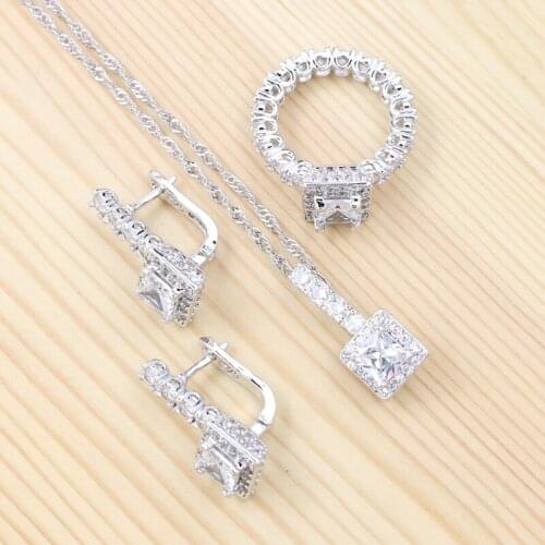 Bridal Jewelry 925 Sterling Silver Wedding Jewelry Sets White Cubic Zirconia Stud Earring/Pendant/Necklace/Ring