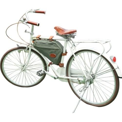 Tourbon Vintage Bike Frame Tube Triangle Bag Bicycle Pouch Backpack Zippered Green Waxed Canvas Waterproof Cycling Accessories