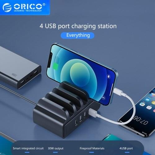 ORICO 4 Ports USB Charger Station Docking with Holder 12W 5V2.4A Charging Free USB Cable for iphone Samsung Xiaomi PC Tablet