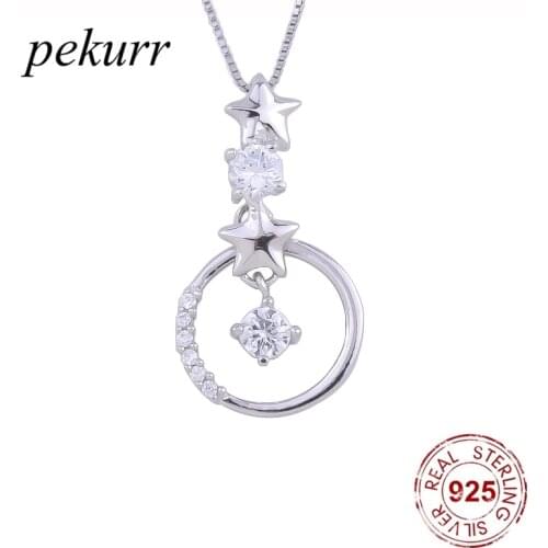 Pekurr 925 Sterling Silver Zircon Bead String Star Pendant Necklace For Women Round Hoop Pendants Collar Fashion Jewelry