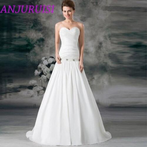 ANJURUISI 2020 New Ivory Taffeta Mermaid Wedding Dresses Floor Length Bridal Dress Pleat Wedding Gowns Beaded Vestido De Noiva