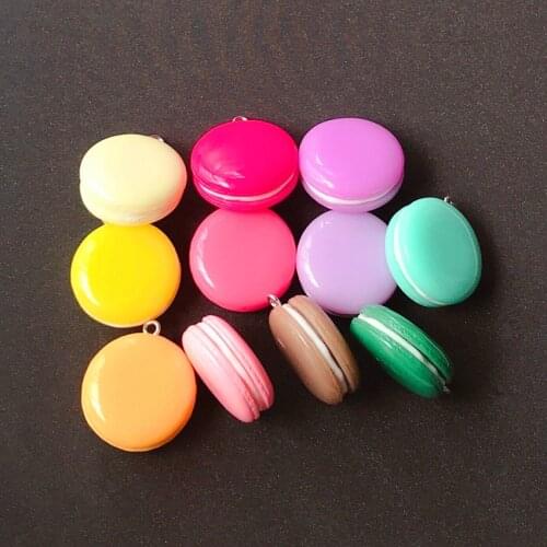 10pcs 24mm Cute Multicolor Resin Flatback Artificial Fake Food Macaron For Necklace Keychain Pendant DIY Making Accessories