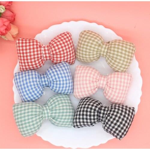 16Pcs/Lot 5*7.5CM Plaid Fabric Bow Appliques For DIY Handmade Children Hair Clip Accessories Hat Brooch Bag Patches
